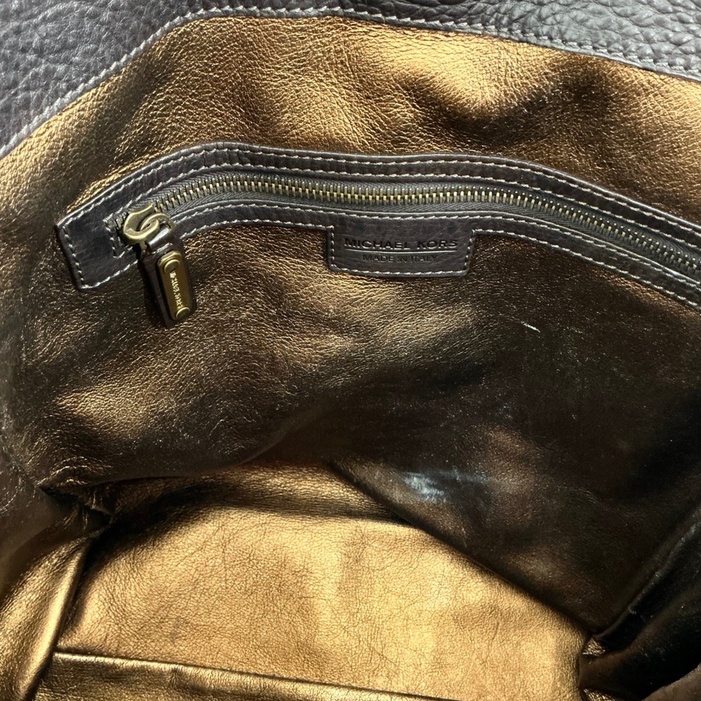 VTG Michael Kors Studded Leather Hobo Dark Brown Bag Gold Hardware Italy Made‎ - Picture 5 of 16